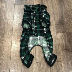 Dog Pj’s Size Small Green Plaid Dog Onesie